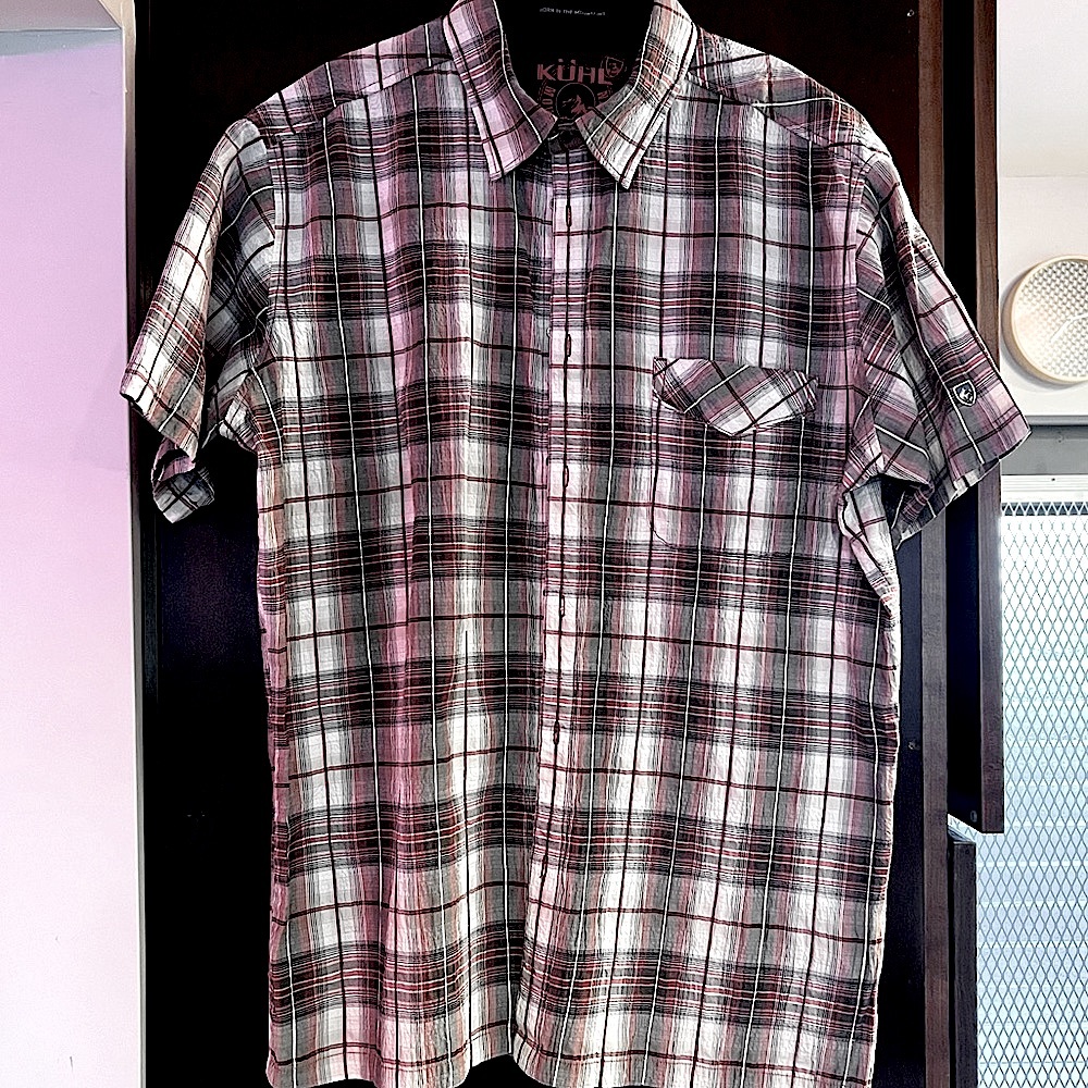 Kuhl Mens Rust Plaid Short Sleeve Organic Cotton  Button Up Shirt Size L